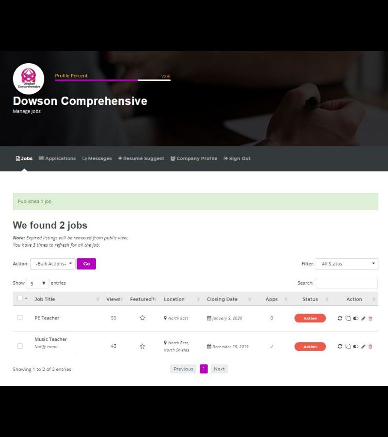 example of manage jobs